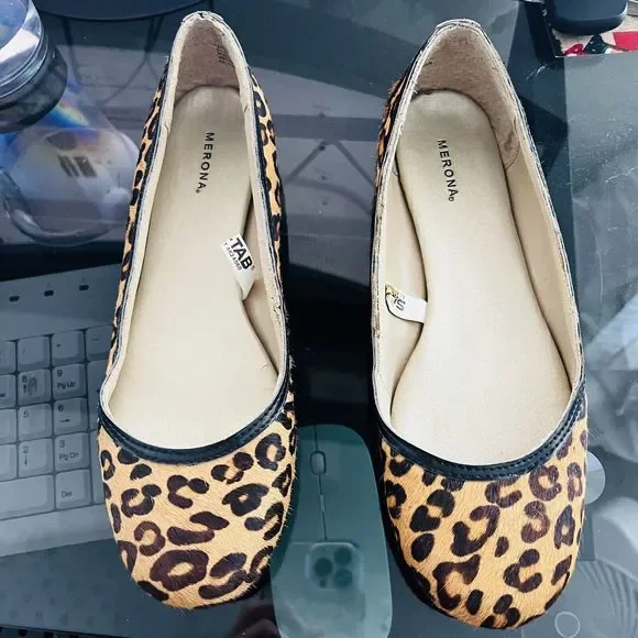 MERONA Cheetah Leopard Animal Faux Calf Hair Ballet Flats Casual Shoes Size 7 - Picture 2 of 11